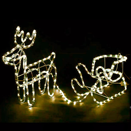 Warm White Reindeer Sleigh Lights Outdoor Christmas Decoration, 3D 1.8M Rope Light Xmas
