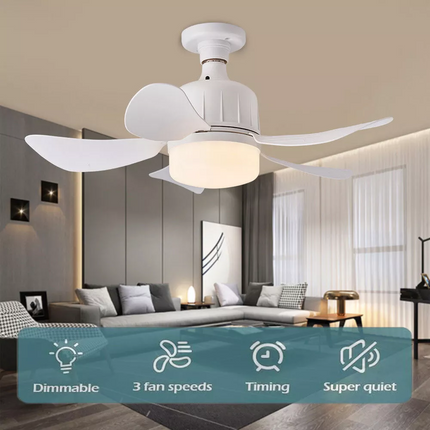 White Ceiling Fan E27 Socket Fan with Dimmable LED Light Remote ControllCR