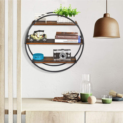 Floating Shelves 3 Tier Decorative Geometric Circle Metal and Wood Wall Shelves