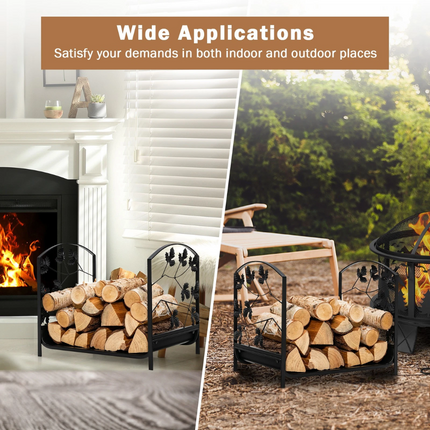 48CM Firewood Rack Leaf Patterns Decorative Firewood Storage Holder Indoor