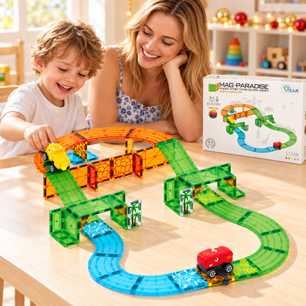 60 Pcs Kids Magnetic Tiles Building Blocks Dinosaur Vehicles Toy Christmas Gift