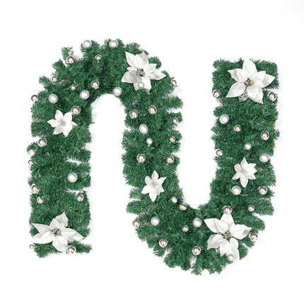 2.7m Christmas Garland LED Lights Flower Artificial Bushy Wreath Tinsel Rattan Sliver