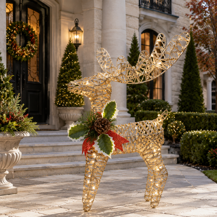 60cm LED Glitter Reindeer Christmas Decoration Xmas Deer Ornament Indoor Outdoor