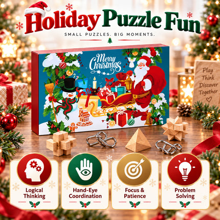 Brain Teaser Advent Calendar 2026 Christmas 3D Puzzle Toy 24 Days Countdown Wooden Metal Gift Kids