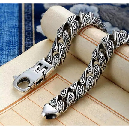 Men's Solid 316L Engraved Stainless Steel Braided Cuban Bracelet Jewellery Gift 22 cm