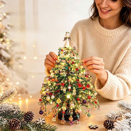 DIY Beaded Christmas Tree Kit Handmade Holiday Decor Colorful Beads Light-Up Xmas Tree Gift