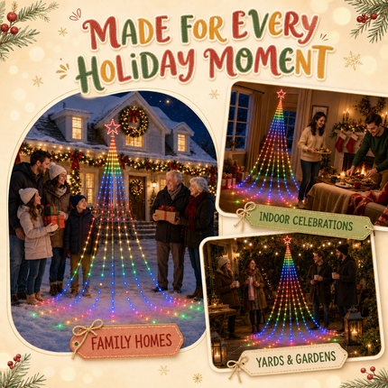 450 LED 9-Strand 5M RGB Waterfall Xmas Tree Lights Star 8 Modes Memory Outdoor