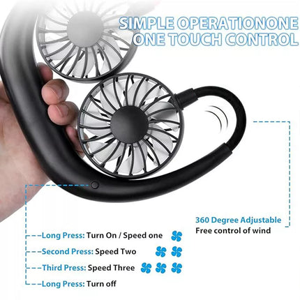 Neck Fan Headphone Design Wearable Portable USB Rechargeable Hand Free Personal