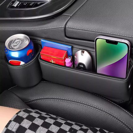 2Pcs Universal Car Seat Gap Filler Organizer Leather Storage Box & Cup Holder