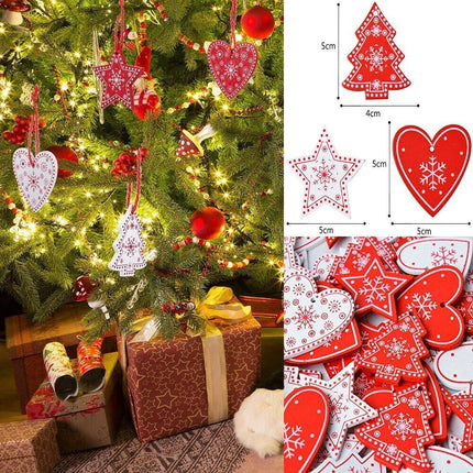 96PCS Christmas Wooden Tree Hanging Pendant Ornament Xmas Decoration Gift