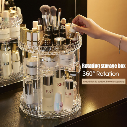 Acrylic Makeup Organiser 360° 3 Layer Rotating Clear Cosmetics Holder Storage