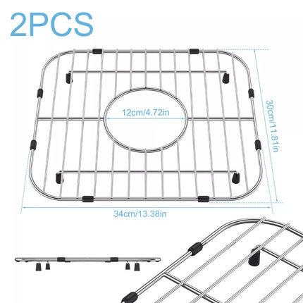 2Pcs Kitchen Sink Grid 304 Stainless Steel Sink Protectors Double （Middle hole 34*30cm）