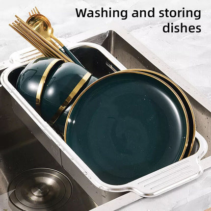 304Stainless Steel Adjustable Sink Drain Basket Retractable Kitchen Storage Rack