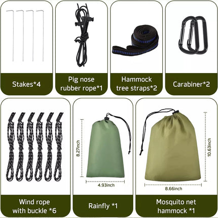 2 Person Camping Hammock with Mosquito Net, Hiking Tent Tarp Hammock Rain Fly