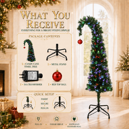 150cm Bent Top Fibre Optic Christmas Tree 32 Lighting Modes SAA AU Plug