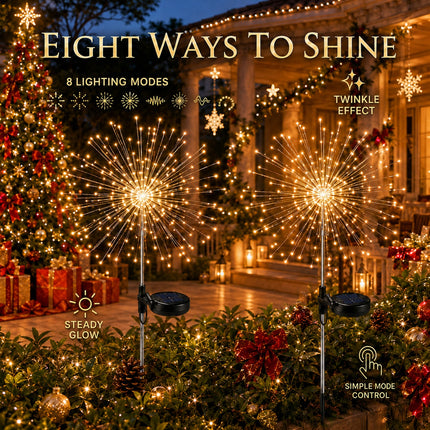 2 Pack Solar Christmas Firework Lights 120 LED Copper Outdoor Garden Pathway Decorative Lights