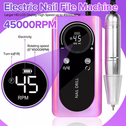 45000RPM Rechargeable Portable Nail Drill File Machine Manicure Pedicure Art