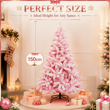 150cm Pink Christmas Tree Snow Flocked Warm White LED Light Xmas Decor
