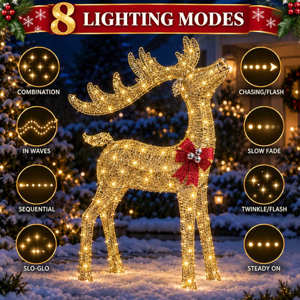 Outdoor Christmas Reindeer Lights Solar Garden Xmas Decoration Warm White 110cm