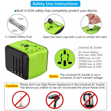 FAST 3.4 / 5A Universal Travel Adapter 3 USB &Type-C Outlet Converter Plug Power