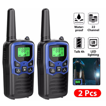 2x Walkie Talkies 10KM Long Range Two-Way Walkie-Talkie Radios w/ LED Flashlight Blue