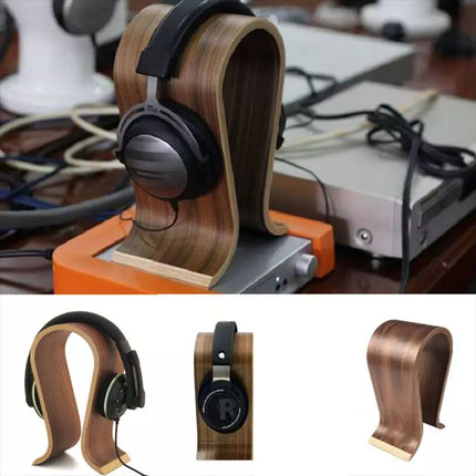 Headphone Stand Wood for Desk Walnut Headset Holder Wooden Display Earphone (A)