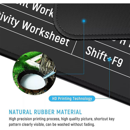 Large Size Mouse Pad Word/Excel/Power Point Shortcut Keys Desk Pad Mat Non Slip