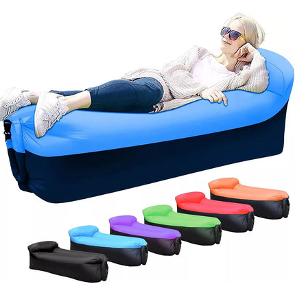 Lazy Outdoor Inflatable Sofa Air Bed Lounger Sofa Sack Hangout Camping Beach Bag Blue + Black
