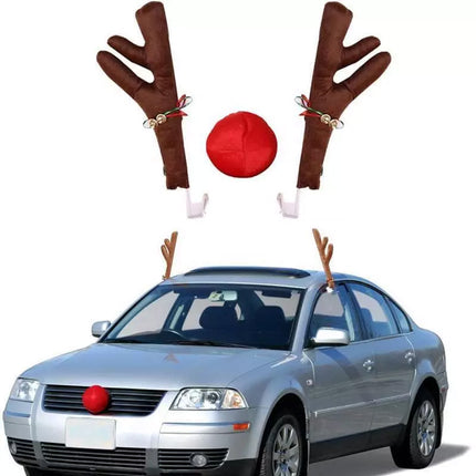 3PCS Christmas Car Truck Van Costume Brown Reindeer Antlers Red Nose Xmas Décor