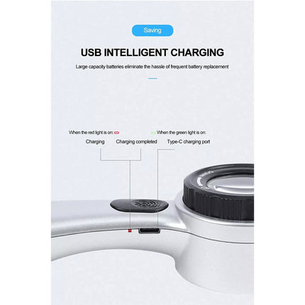 Handheld Rechargeable Magnifying Glass W/4-Color Led Light Read Loupe Magnifier