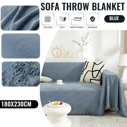 Chenille Retro American Sofa Towel Cover Throw Rug Couch Lounge Cloth Decor  (Blue,180*230cm)