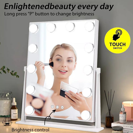Hollywood Makeup Mirror With 12 Bulb LED Lighted Vanity 30 x 43CM Desk Mirrors