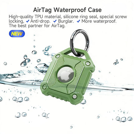 Green Apple AirTag Protective Case Waterproof TPU Cover Air Tag Tracker Loop Holder