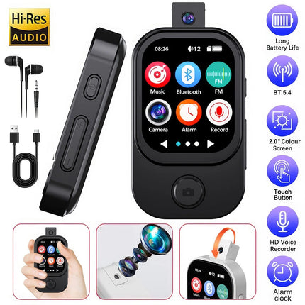 MP3 Player Touch Screen Bluetooth Music Speaker FM Radio Voice Recording W/ Cam