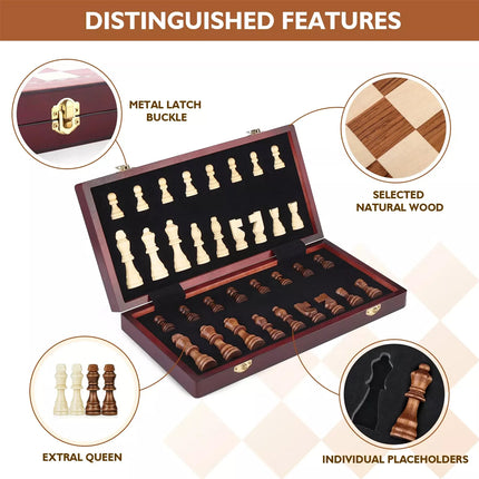 35*35*3cm Magnetic Large Wooden Timber Oak Chess Set Folding Chessboard