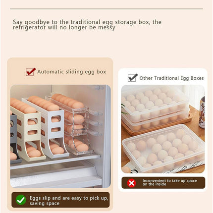 Egg Dispenser Removable Egg Storage Box Automatic Scrolling Egg Rack 4-Tier Beige PP