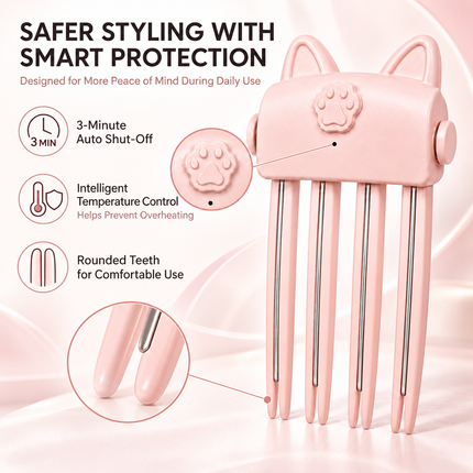 Pink Cat Ear Heated Hair Root Volumizing Clip 2 Heat Type-C Rechargeable Styler