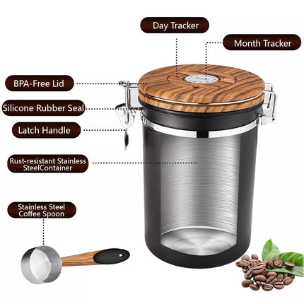 1.8L Coffee Canister Airtight Stainless Steel Vacuum Storage Bean Container