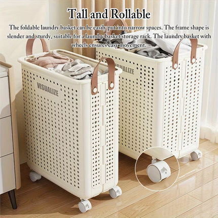 Foldable Laundry Basket Washing Clothes Storage with Wheels Dirty Clothes Hamper M