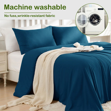 2000TC Bamboo Cooling Quilt Cover Set Silky Soft Touching Comfort For All Season Queen Biscay blue