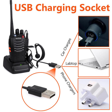 2Set Walkie Talkie Band Handheld Earphones Two Way Radio 400-470MHz 1500MAH