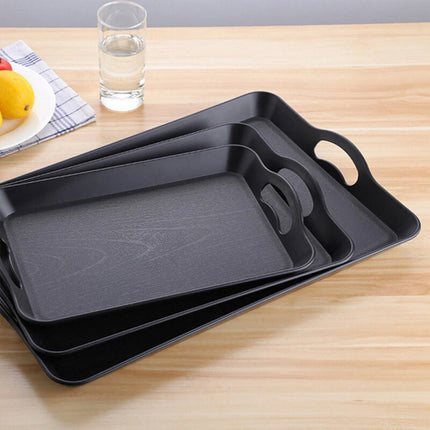 Black Acrylic Serving Tray Canteen Cafe Fast Food TV Dinner Kitchen Breakfast Carry Handle 42x29cm