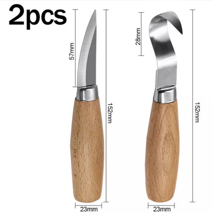 2pcs Wood Carving Knives Set for Spoon Carving Tools Hook Knife Professional