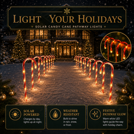 5 Pack 54cm Solar LED Candy Cane Christmas Lights IP65 8 Modes Garden Pathway