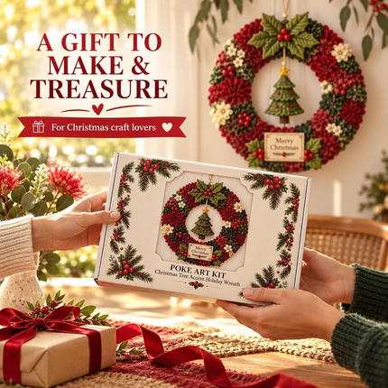 Christmas Wreath Making Kit 30cm DIY Tree Fabric Poke Art Front Door Decor