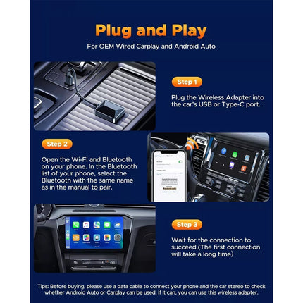 2 in1 Wireless Carplay Android Auto Adapter WiFi BT Auto Connect USB Dongle