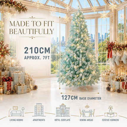 210cm Ice Blue Artificial Christmas Tree 350 LEDs Lighted Spruce Indoor Modern Decor PET