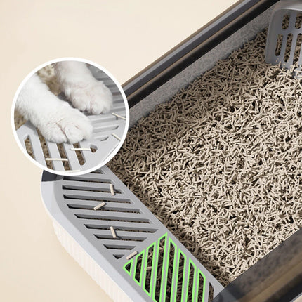 Entry Cat Litter Tray: Open Design, Splash Guard - Easy Clean Kitty Toilet Grey