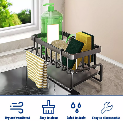 Kitchen Sink Rack Organizer Kitchen Sink Sponge Holder with Self-draining Tray