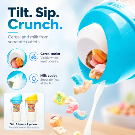 2 Set 600ml Cereal Cup with Milk Compartment Portable Breakfast Cup
